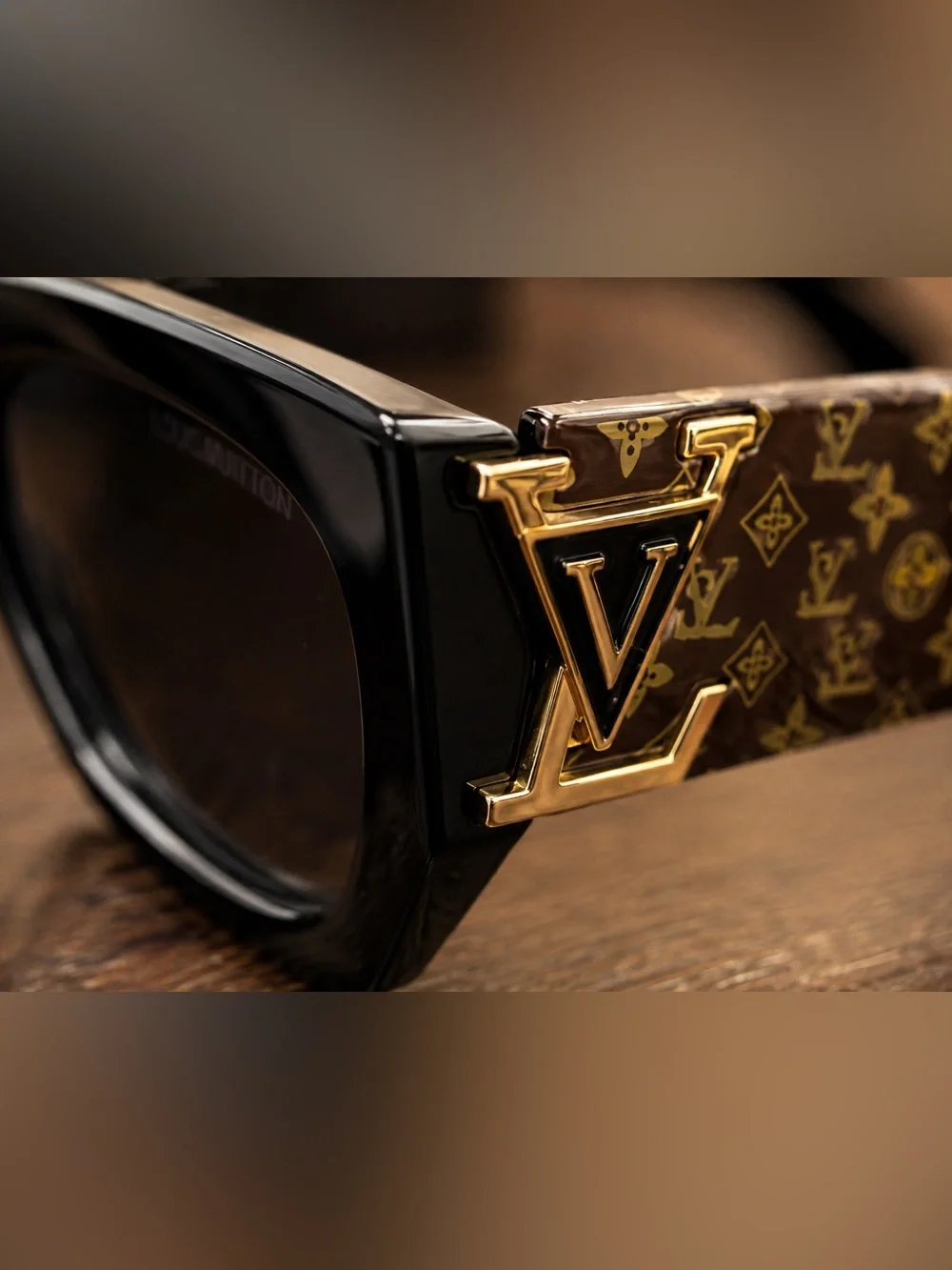 Black Frame Sunglasses with Brown LV Monogram